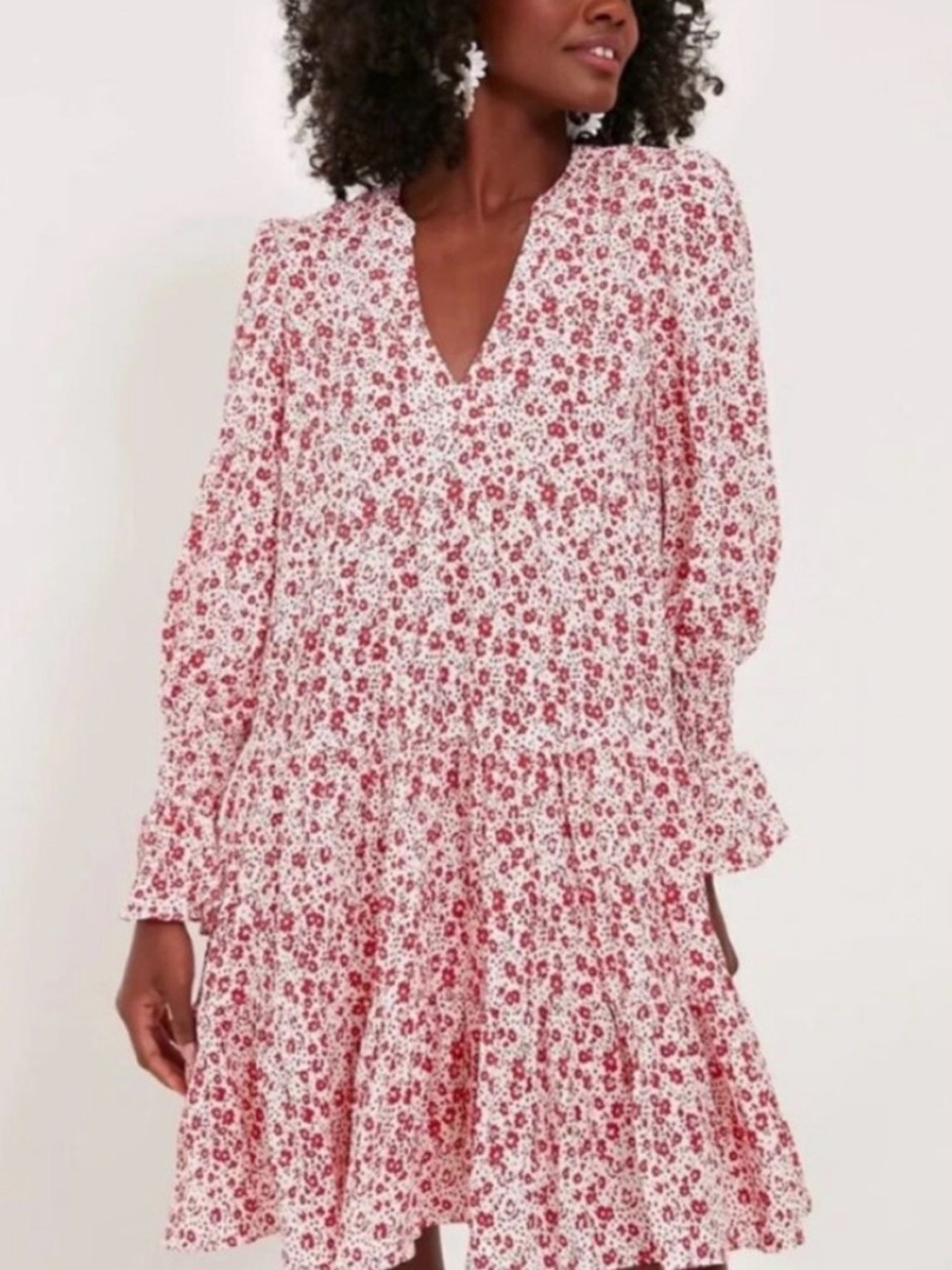 Pomander Place White Mini Dress with Red Floral Pattern